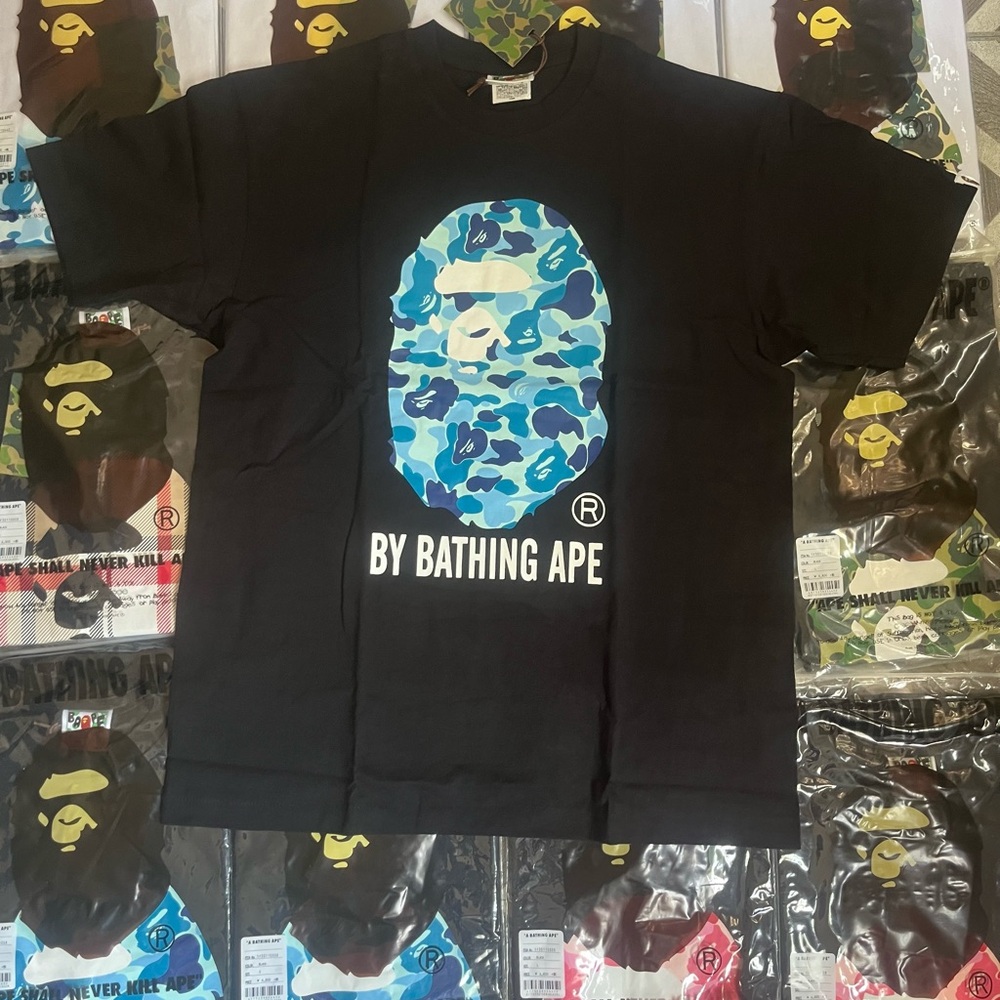 Bape Black Tee with Blue Camo Ape Design